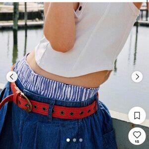 FP Free People Leather Canvas Grommet Grunge Belt M/L Medium Large Rust Autumn